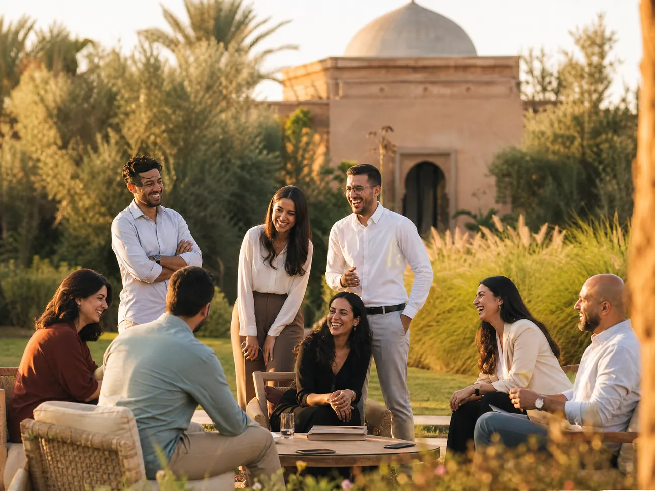 Illustration d’ambiance : réunion informelle en extérieur au Maroc